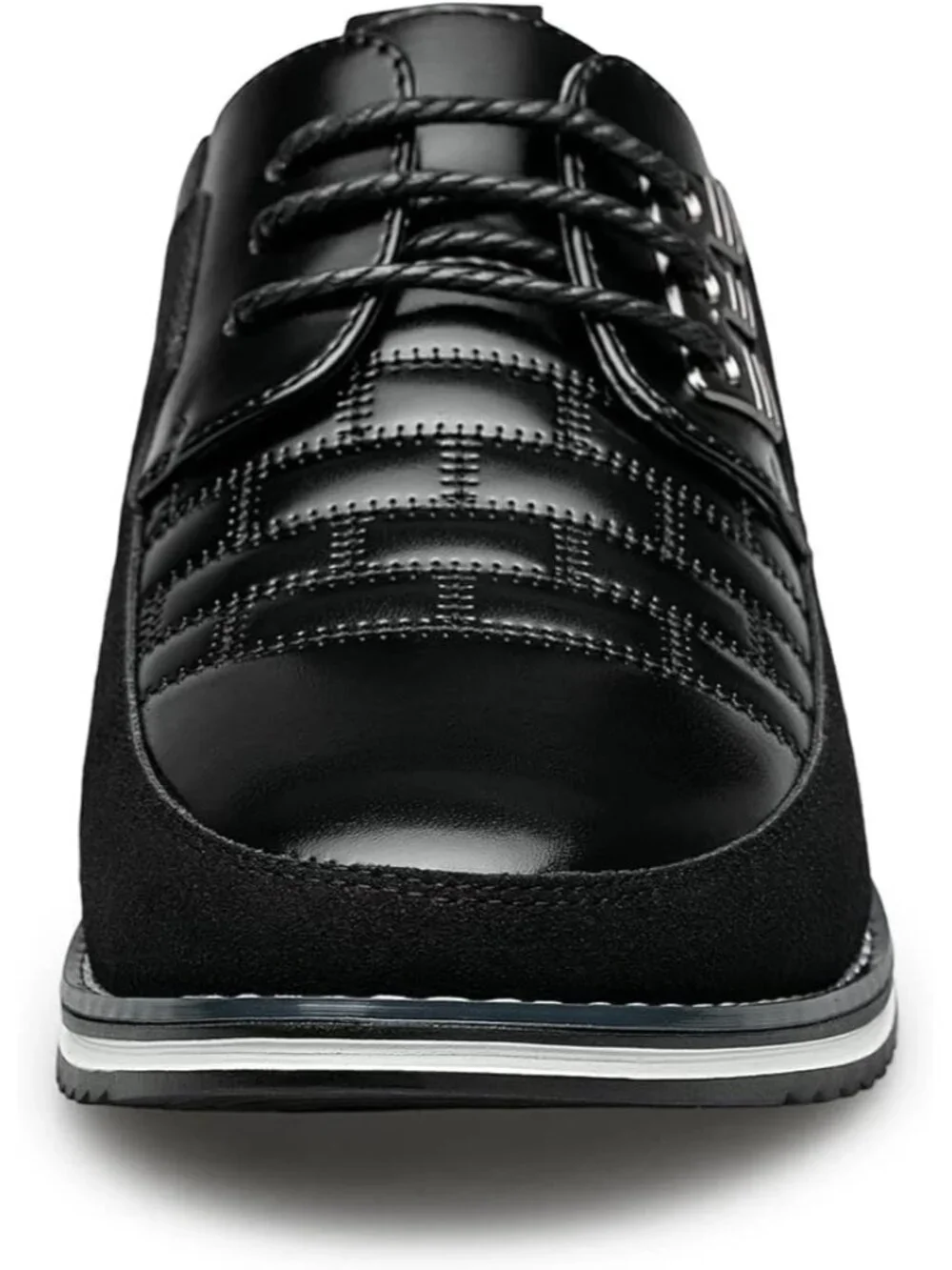Men's Black Leather Plaid Embossed Grid Comfortable Hybrid Oxford Dress Sneakers